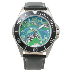 Sage Grönt, Blue, Black and White Abstrakt Fluid Armbandsur
