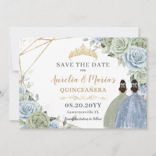 Sage Grönt Blue Blommigt Twillingars Quinceanera S Spara Datumet