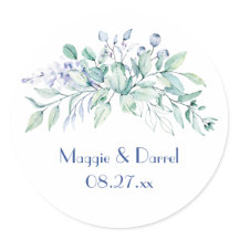 Sage Grönt & Blue Greenery Bröllop Monogram