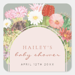 Sage Grönt Boho Bloom Cactus Baby Shower Fyrkantigt Klistermärke
