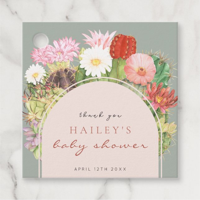 sage Grönt Boho Bloom Cactus Baby Shower Gåvor Etiketter (Framsida)