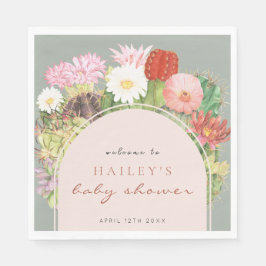 Sage Grönt Boho Bloom Cactus Baby Shower Pappersservett