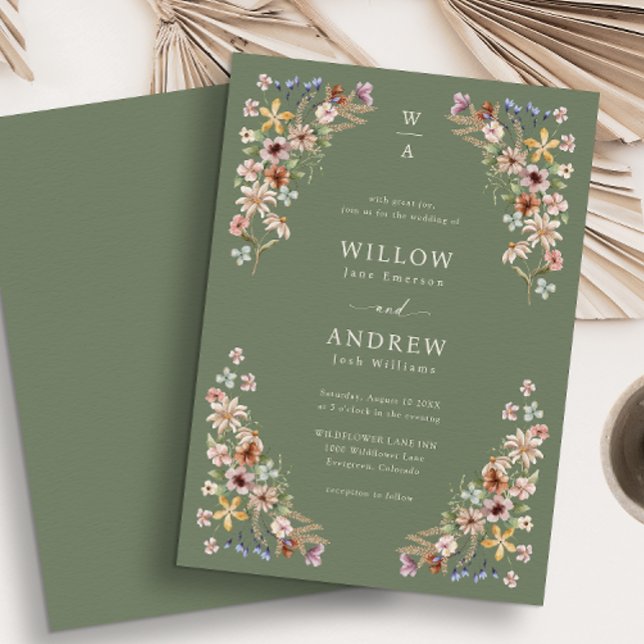 Sage Grönt Boho Bröllop Inbjudningar (Sage Green Boho Wedding Invitation
)