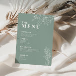Sage Grönt Boho Bröllop-meny med blommigt teckning Meny<br><div class="desc">Den här menyn kännetecknas av boho stil, blommigt och sage grönt färg, med en blandning av olika teckensnitt, stilar, ofta i olika storlekar, för att skapa ett unikt, elektriskt utseende som gör dessa menyer till ett naturligt estetiskt utseende. De kommer säkert att imponera på dina gäster och ange tonen för...</div>