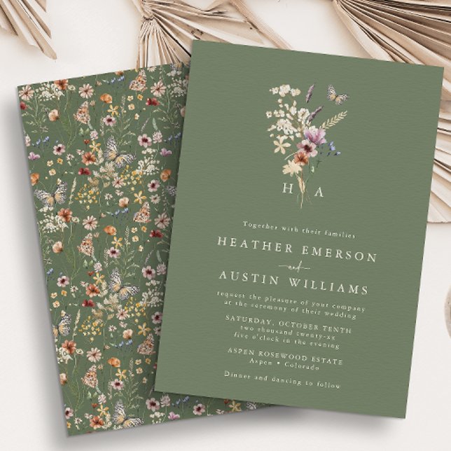Sage Grönt Boho bröllopsinbjudan Inbjudningar (Sage Green Boho Wedding Invitation
)