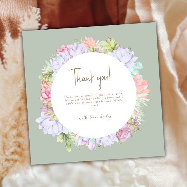 Sage Grönt Boho Cactus Desert Baby Shower Tack Kort (Sage Green Boho Cactus Desert Baby Shower Thank You Card)