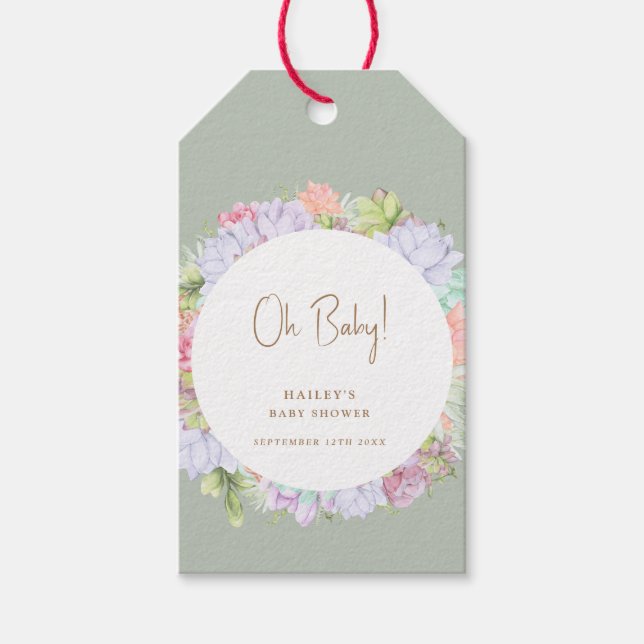 Sage Grönt Boho Cactus Desert Oh Baby Shower Presentetikett (Framsidan)