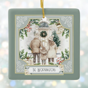 Sage Grönt Boho Chic Personlig-familjen - jul Julgransprydnad Keramik
