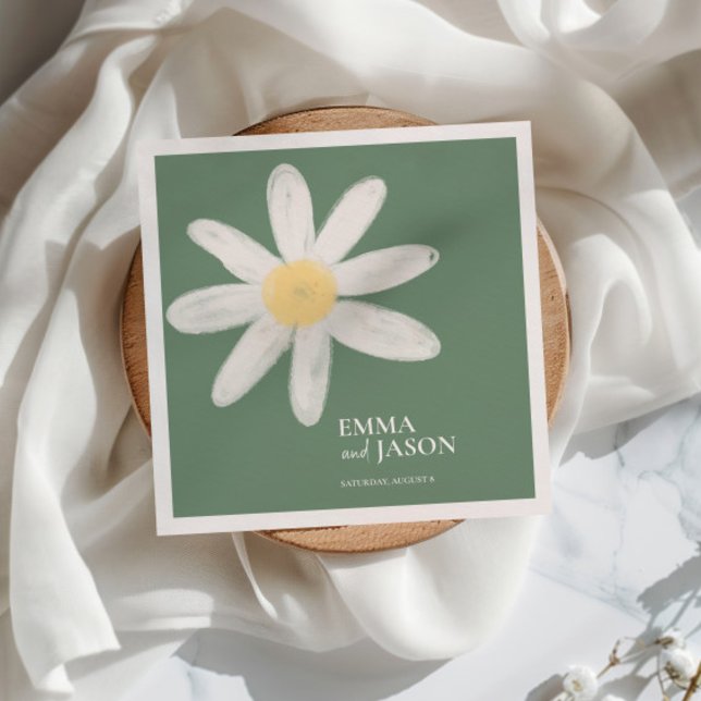 Sage Grönt Boho Daisy Blommigt Napkins Pappersservett (Skapare uppladdad)