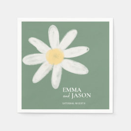 Sage Grönt Boho Daisy Blommigt Napkins Pappersservett