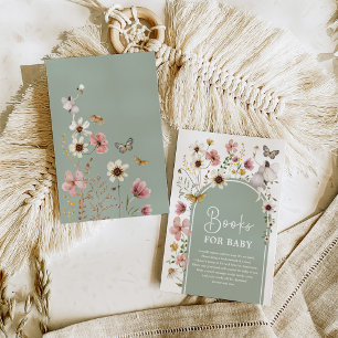 Sage Grönt Boho Fairy Wildblomma Bokar för Baby Tilläggskort