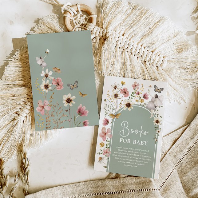 Sage Grönt Boho Fairy Wildblomma Bokar för Baby Tilläggskort (Skapare uppladdad)