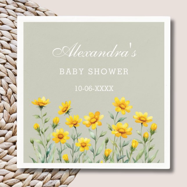 Sage Grönt Boho Gult WildblomBaby Shower Pappersservett (Skapare uppladdad)