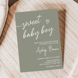 Sage Grönt Boho Minimalist Baby Shower Inbjudningar