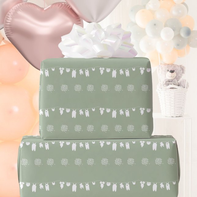 Sage Grönt Boho Minimalist Baby Shower Presentpapper (Sage Green Boho Minimalist Baby Shower Wrapping Paper ©Susanne Sachers - Sunny Mind 🌞)