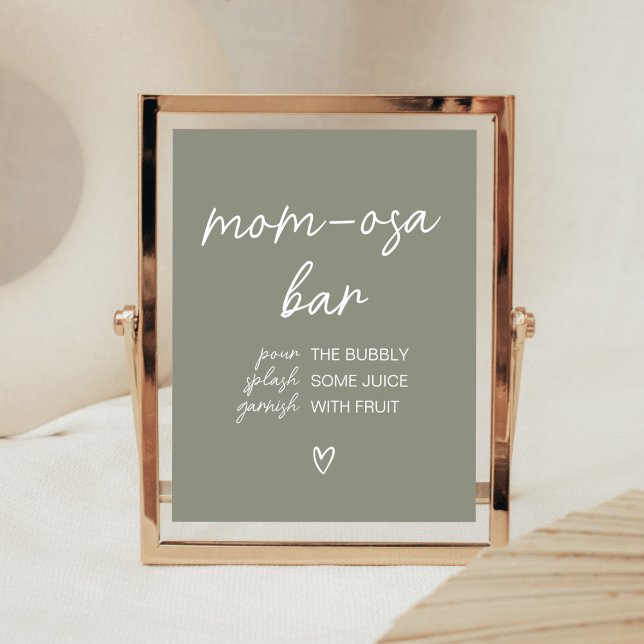 Sage Grönt Boho minimalist Mamma Osa Pub Poster (Sweet Baby Boy Boho Baby Shower Mom Osa Bar Sign)