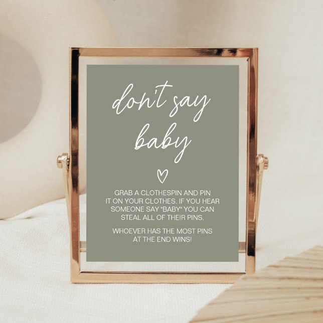 Sage Grönt Boho Minimalist Säg inte Baby Poster (Sweet Baby Boy Boho Baby Shower Don't Say Baby Sign)