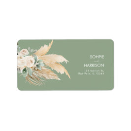 Sage Grönt Boho Pampas Grass Address Label Adressetikett