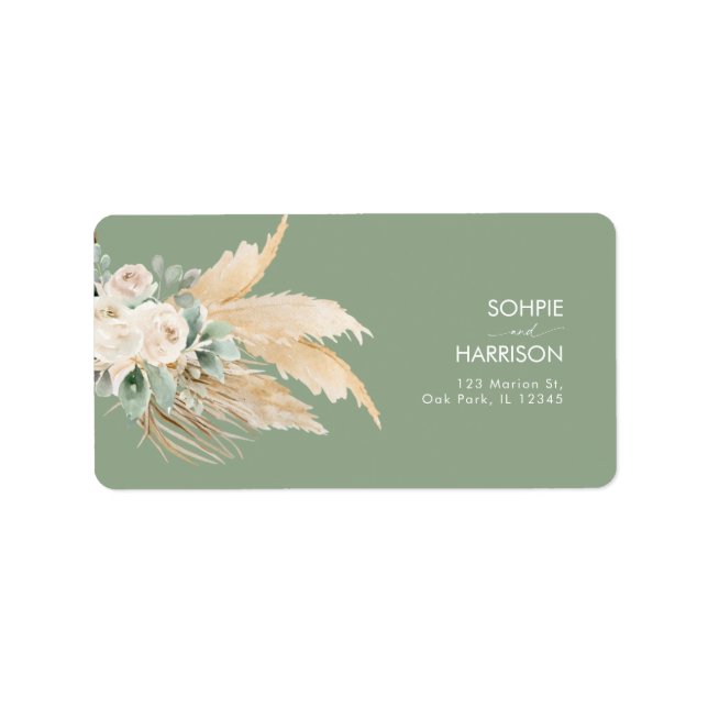 Sage Grönt Boho Pampas Grass Address Label Adressetikett (Framsidan)