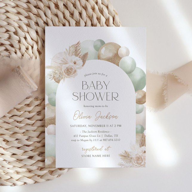 Sage Grönt Boho Pampas Grass Arch Baby Shower Inbjudningar (Skapare uppladdad)