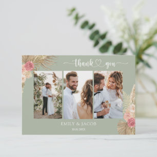 Sage grönt Boho Photo bröllop tackkort Tack Kort