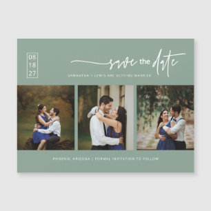 Sage Grönt Boho Photo Save Date Magnetic Card