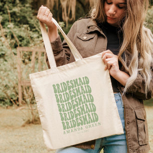 Sage Grönt Boho Retro Personlig Bachelorette Tygkasse