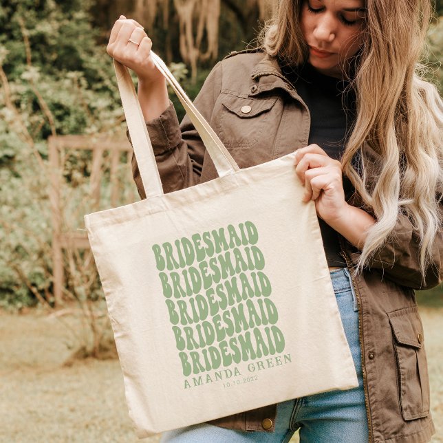 Sage Grönt Boho Retro Personlig Bachelorette Tygkasse (Skapare uppladdad)