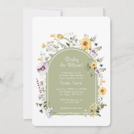 Sage Grönt Boho Rustic Baby in Bloom Baby Shower Inbjudningar