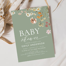 Sage Grönt Boho WildblomBaby Shower Inbjudningar