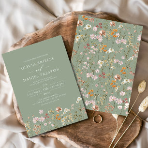 Sage Grönt Boho WildblomGarden Wedding Wedding Inbjudningar