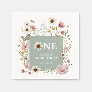 Sage Grönt Boho WildblomGirl 1st Birthday Party Pappersservett