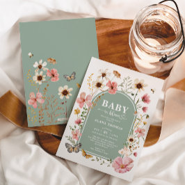 Sage Grönt Boho Wildblomma Baby i Bloom Shower Inbjudningar