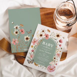 Sage Grönt Boho Wildblomma Baby i Bloom Shower Inbjudningar