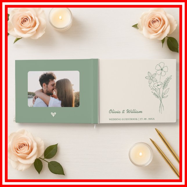 Sage Grönt Boho Wildblomma Rustic Bröllop Gästböcker (Skapare uppladdad)