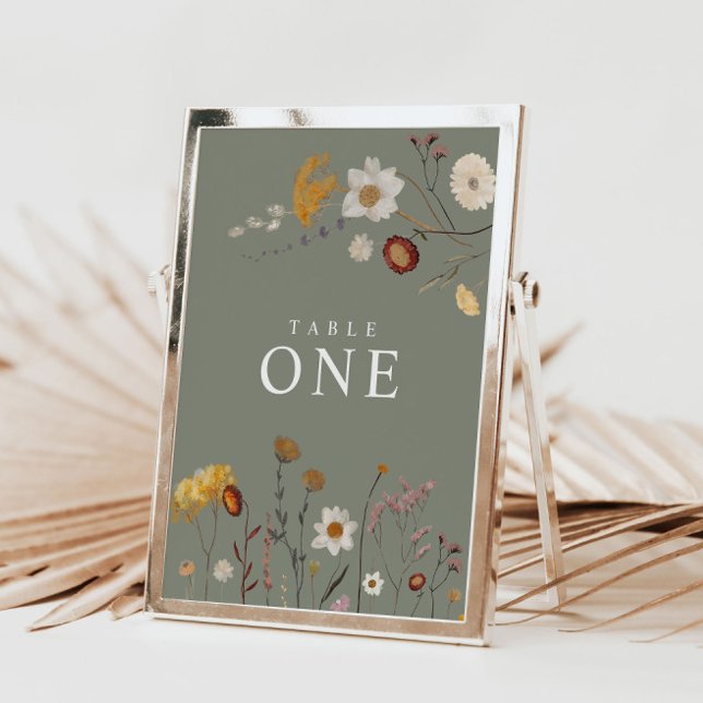 Sage Grönt Boho Wildblomme Bordsnummer Cards (Skapare uppladdad)
