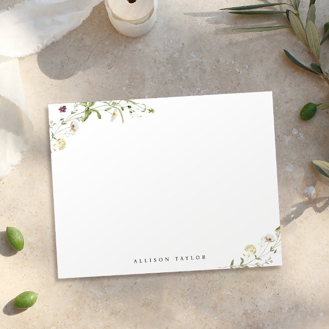 Sage Grönt Boho Wildblomme Personlig Stationery Anteckningskort (Elegant Boho Wildflower Personalized Stationery Note Card)
