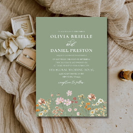 Sage Grönt Boho WildblommRustic Garden Wedding Inbjudningar