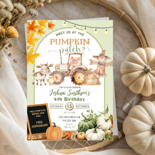 Sage Grönt Boskap Pumpkin Patch Birthday Inbjudningar