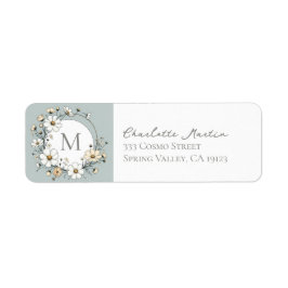Sage Grönt Botanical Boho Monogram Returadress Etikett