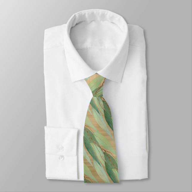 SAGE GRÖNT BOTANICAL EUCALYPTUS GULD TIE SLIPS (Bunden)