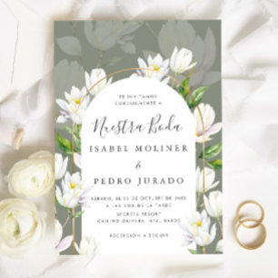 Sage Grönt Botanical Nuestra Boda Bröllop Spanien Inbjudningar