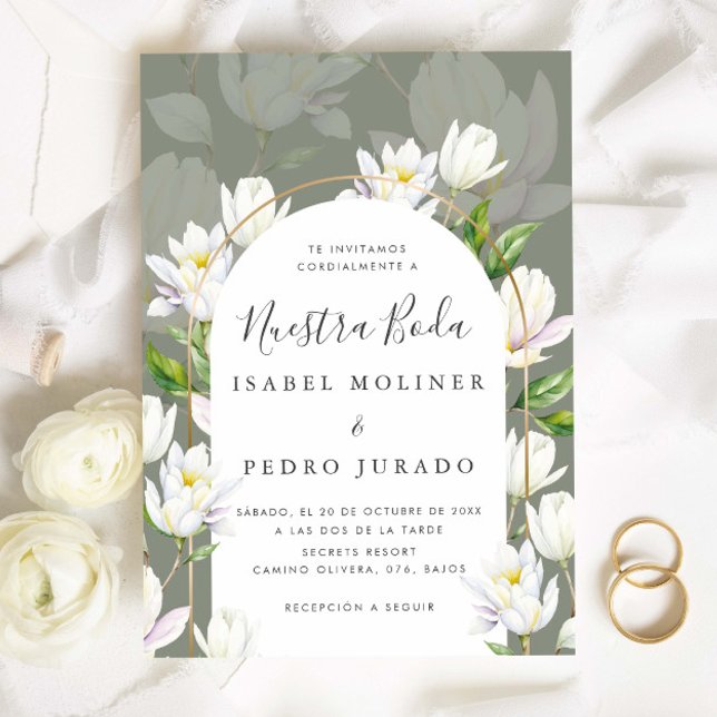 Sage Grönt Botanical Nuestra Boda Bröllop Spanien Inbjudningar (Skapare uppladdad)