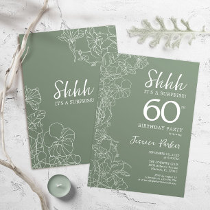 Sage Grönt Botanical Surprises 60:e födelsedagen Inbjudningar