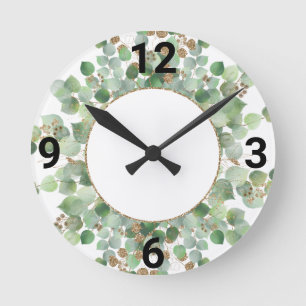 Sage Grönt Botanical White Guld 2 WALL CLOCK Rund Klocka