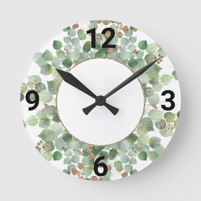 Sage Grönt Botanical White Guld 2 WALL CLOCK Rund Klocka (Framsida)