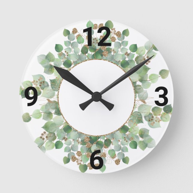 Sage Grönt Botanical White Guld WALL CLOCK Rund Klocka (Framsida)