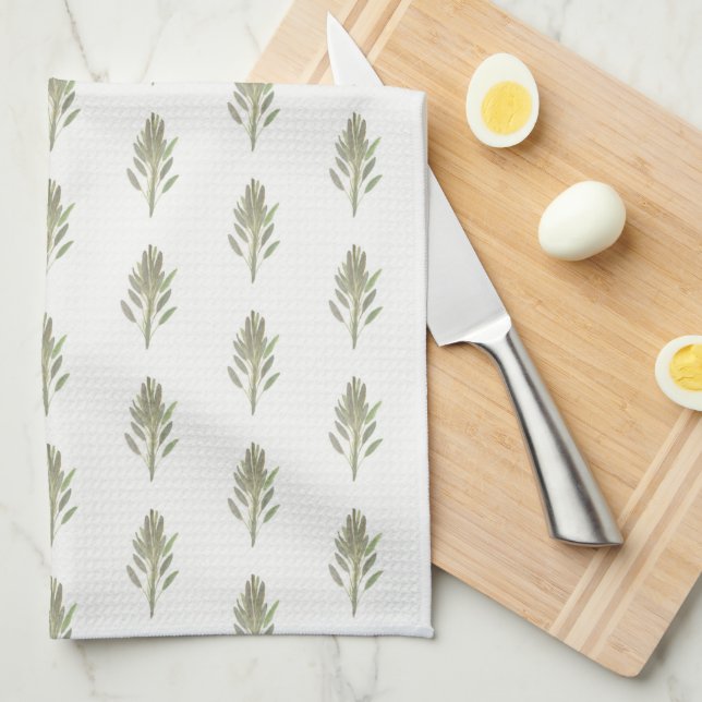 Sage Grönt botaniska växters vattenfärgskök Kökshandduk (Vikt i Fjärdedel)