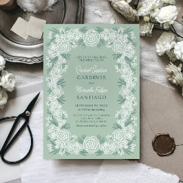 Sage Grönt Botaniskt Blommigt Bröllop Inbjudningar