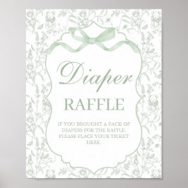 Sage Grönt Bow Baby Shower Boy Diaper-tecken Poster